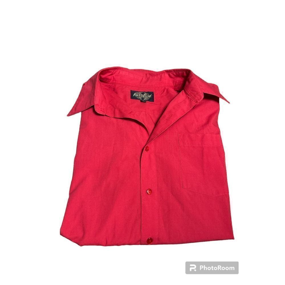 Men’s Red short sleeve button up shirt size large neck, size 16-16 1/2